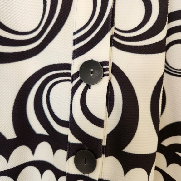 Damee Short Jacket Blazer Black White Geometric Circle Print Art Modern Unique M - Picture 3 of 10